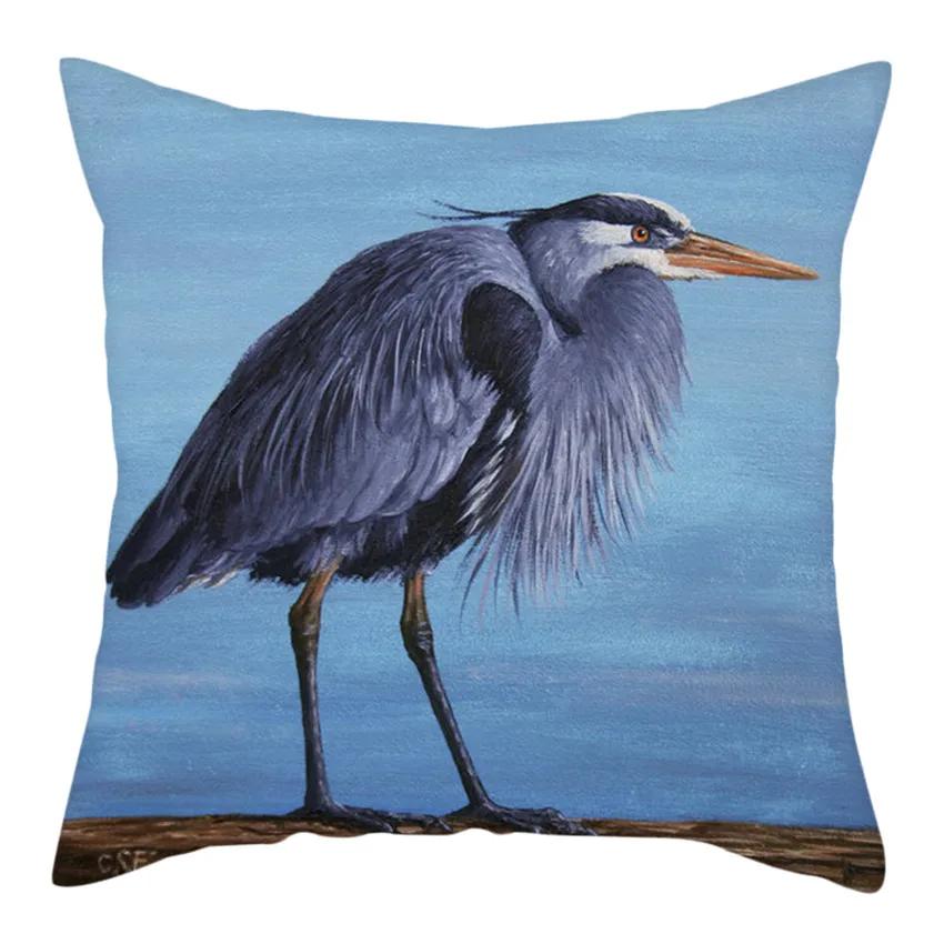 Animal Series Blue Bird Print Cushion Cover Art Painting Bird Polyester Pillow Case For Sofa Bed Pillow Cover Home Decor 45X45Cm