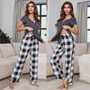 Dámský kostým na spaní Pyžamo Košile s výstřihem do V Dlouhé kostkované kalhoty 2 kusy Domácí oblečení Jaro Léto Neformální kostým Noční oblečení