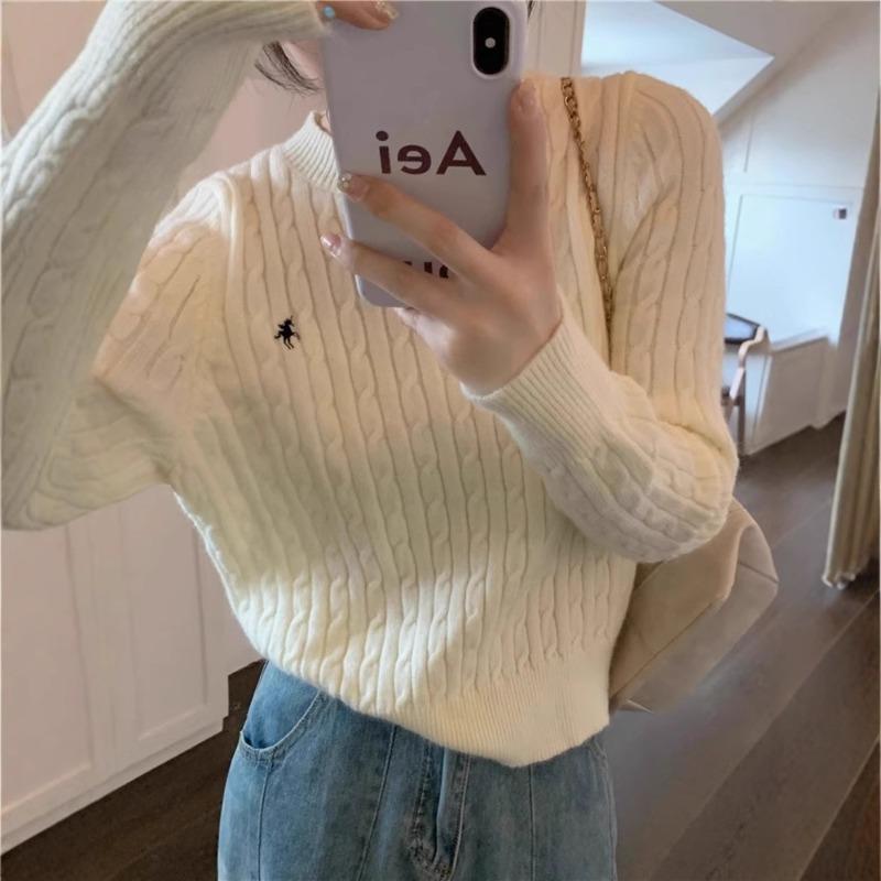 College Style Beige Thick Sweater Top Women's Autumn and Winter Design Sense Embroidered Twist Knitted Sweater with Bottom Coat