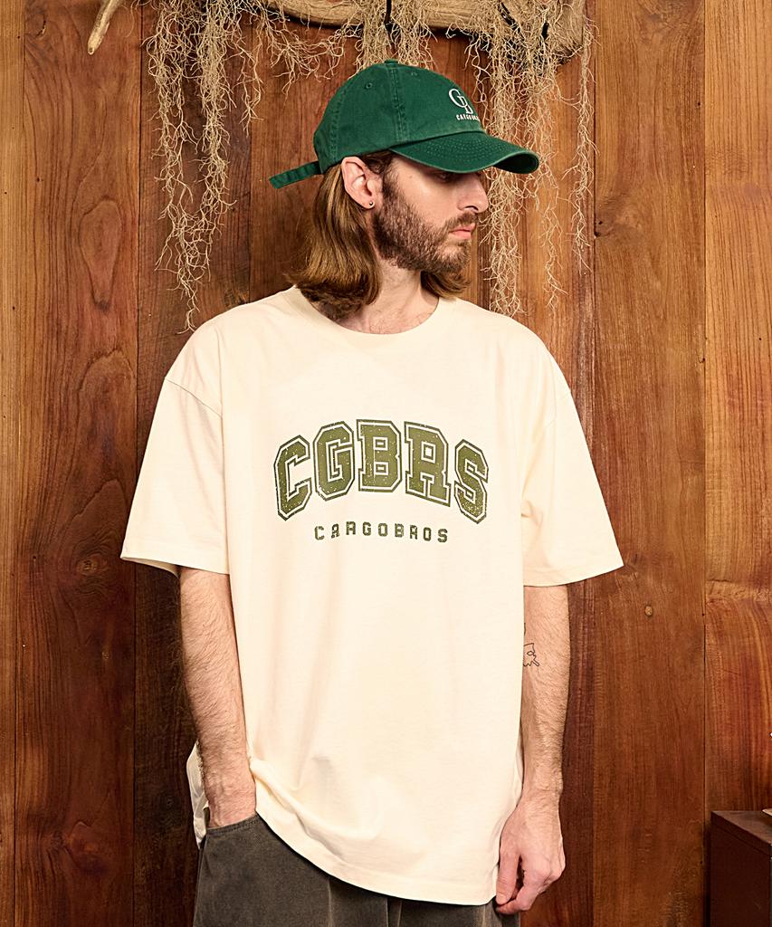 CARGOBROS Signature Logo Oversized Short Sleeve T-Shirt (Cream)