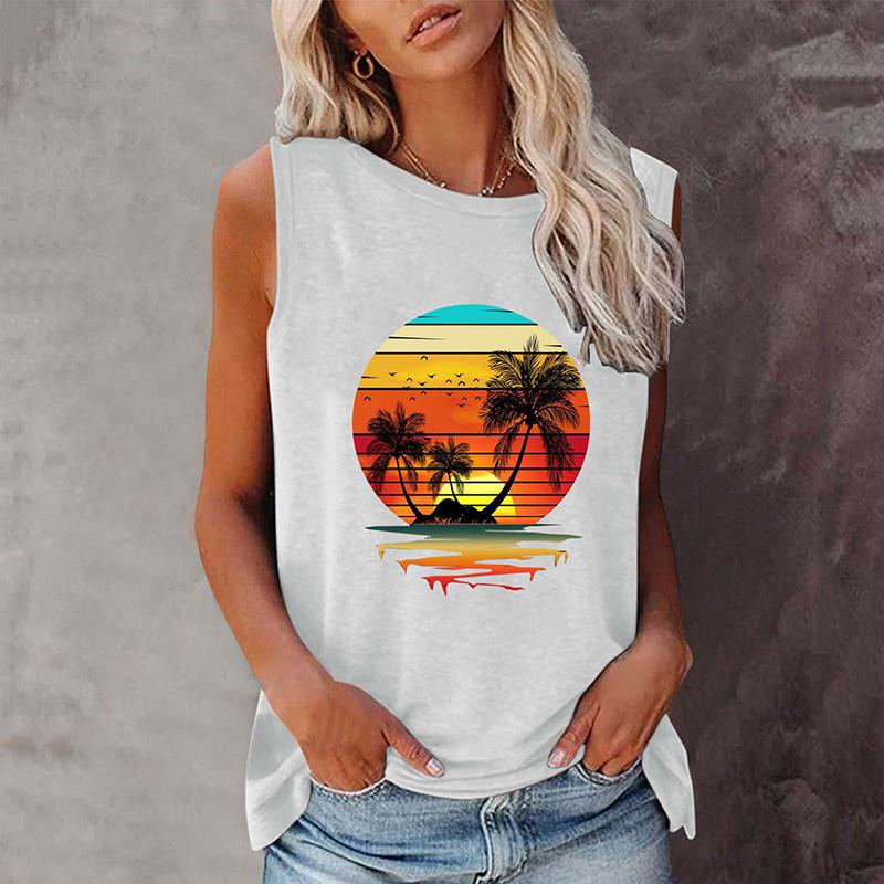 Summer Hawaii Coconut Tree 3D Print Tank Tops Women Streetwear Y2k Oversized Beach Vest Off Shoulder Sleeveless Woman Camisole