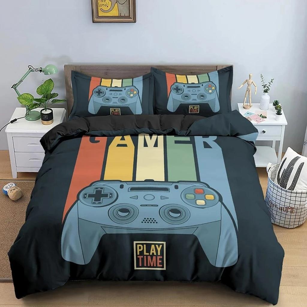 2/3Pcs Game Bedding Set Gamepad Duvet Cover Teens Video Game Quilt Cover Set ,King, Double Bed, For Bedroom