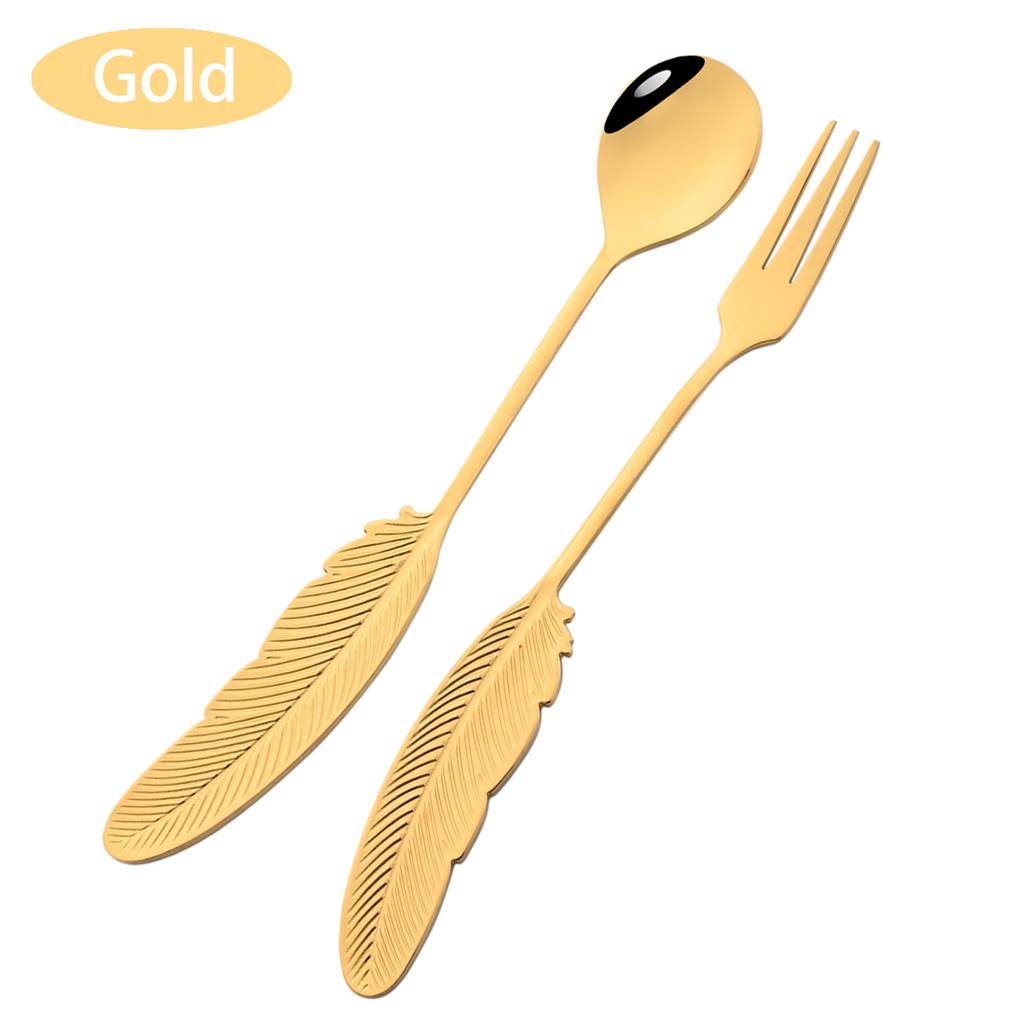 2Pcs Creative Fork Spoon Dinnerware Set 304 Stainless Steel Cutlery Cake Fruit Fork Coffee Ice Cream Stirring Spoon Kitchen Tool