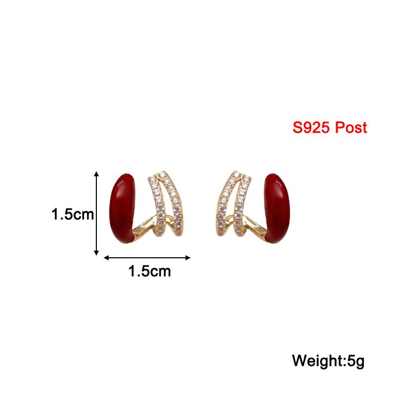 Wine Red C-shaped Stud Earrings for Women Curved Crystal Luxury Wedding Ear Decoration Female Small Earrings new trend