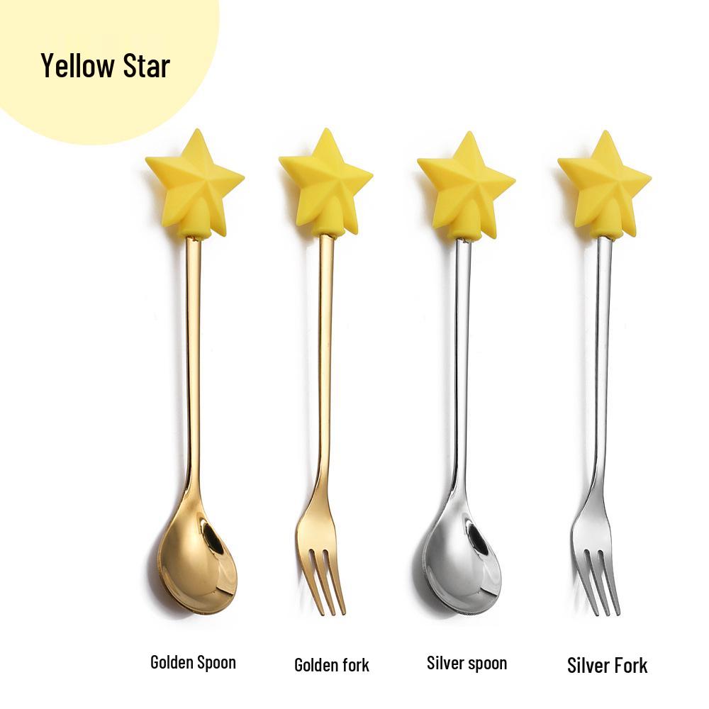 Cartoon Rabbit Christmas Dessert Spoon and Fork Set - Cute Party Favor Stirring Spoon