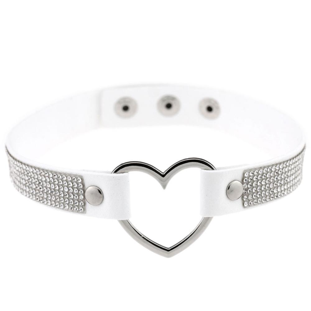 Black Leather Heart Rhinestone Choker Necklace Women Crystal Choker  Statement Chocker Collar Fashion Jewellery