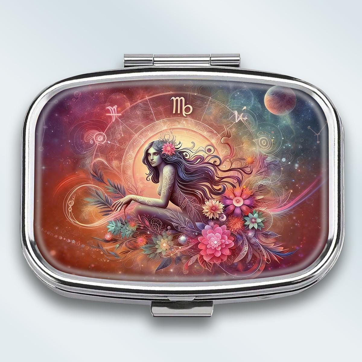 

Portable Pill Box with 2 Compartments, Mini Metal Medicine Organizer Case, Cute Printed Pill Container for Vitamins, Pills, Jewelry, Travel, Daily Use разноцветный