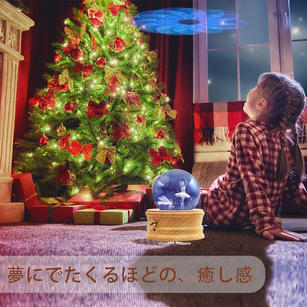 Cutie Muzicală Mozalida Balerină Cristal Zi Crăciun Zăpadă RGB Colorat Lună Ambient Noptieră LED USB Proiecție Elegant Lemn Făcut Manual Drăguț Liniștitor