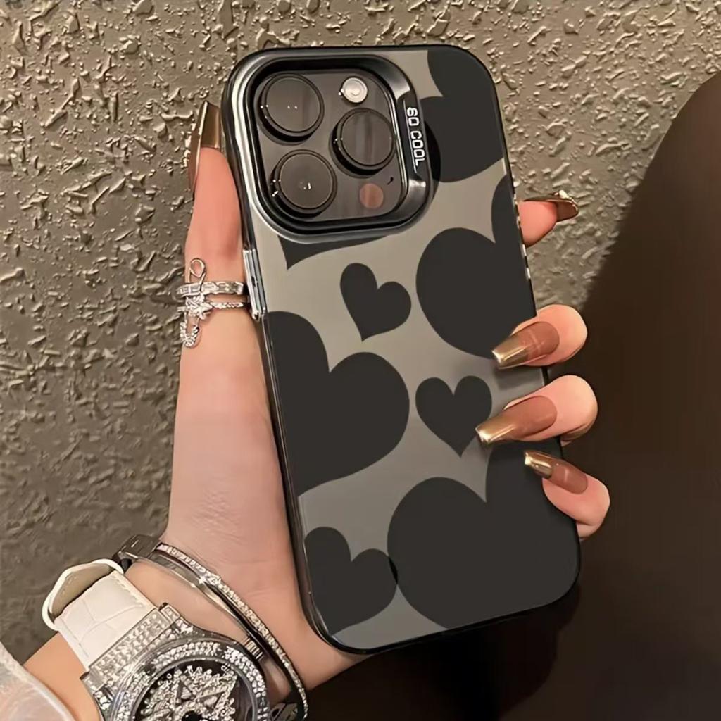 Foreign trade new black heart pattern for apple 16/15/14 pro mobile phone case 15promax13/12/11X
