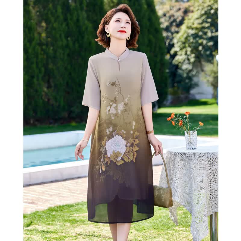 Women's Elegant Chinese Style Floral Midi Dress