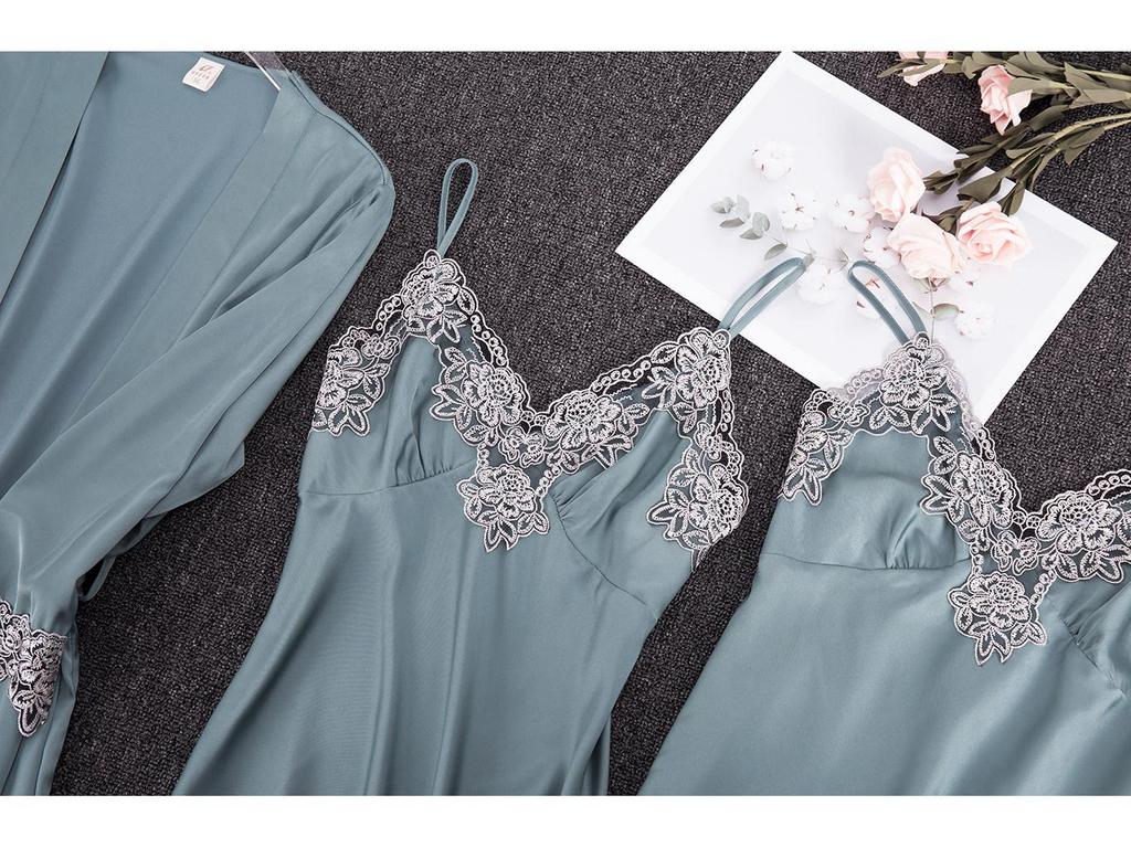 Yao Ting Satin Chiffon Five-Piece Pajama Set: Ice Silk, Casual, Sexy, with Chest Pads for Spring/Summer
