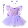 4Pcs Fairys Princess Costume Set with Butterfly Wing Angel Wand Tutus Dress Headband for Kids Little Girls