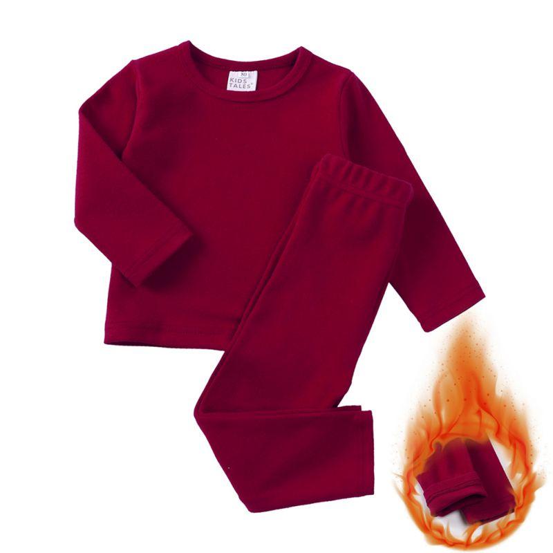 Ensemble de Sous-Vêtements Chauds Longs de Couleur Unie pour Enfants de 1 à 9 Ans Haut à Manches Longues et Pantalon Ensemble de Pyjama
