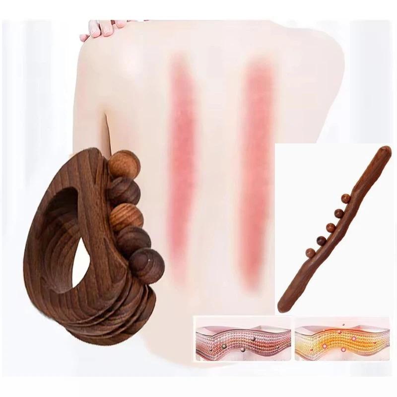 1Pcs Guasha Wood Stick Massage Tool,5 Beads Wood Massage Roller Stick,Lymphatic Drainage Massager For Body Shaping,Gua Sha Tools