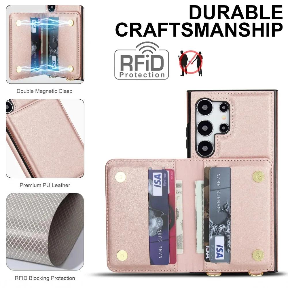 Crossbody Wallet RFID Blocking Card Holder Phone Case For Samsung Galaxy S25 Ultra Edge S24 Plus S23 S22 S21 FEA16 A26 A36 A56