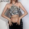 BITCED Summer Women's Fashion Sexy Halterneck Backless Sequinned Crop Top