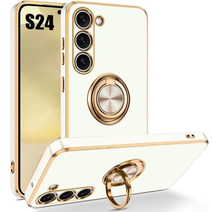 Coque de protection - BOOLING - pour Samsung Galaxy S24 - Silicone - Blanc - Anti-rayures avec anneau support