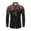 Men Casual Novelty Musical Note Pattern Casual Long Sleeves Shirt Top Blouse