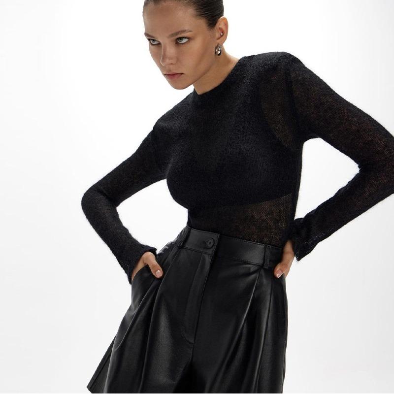 Women Elegant Soft O-Neck Sweater Autumn Winter Perspective Knitwear Pullover Long Sleeve High Street Knitwear