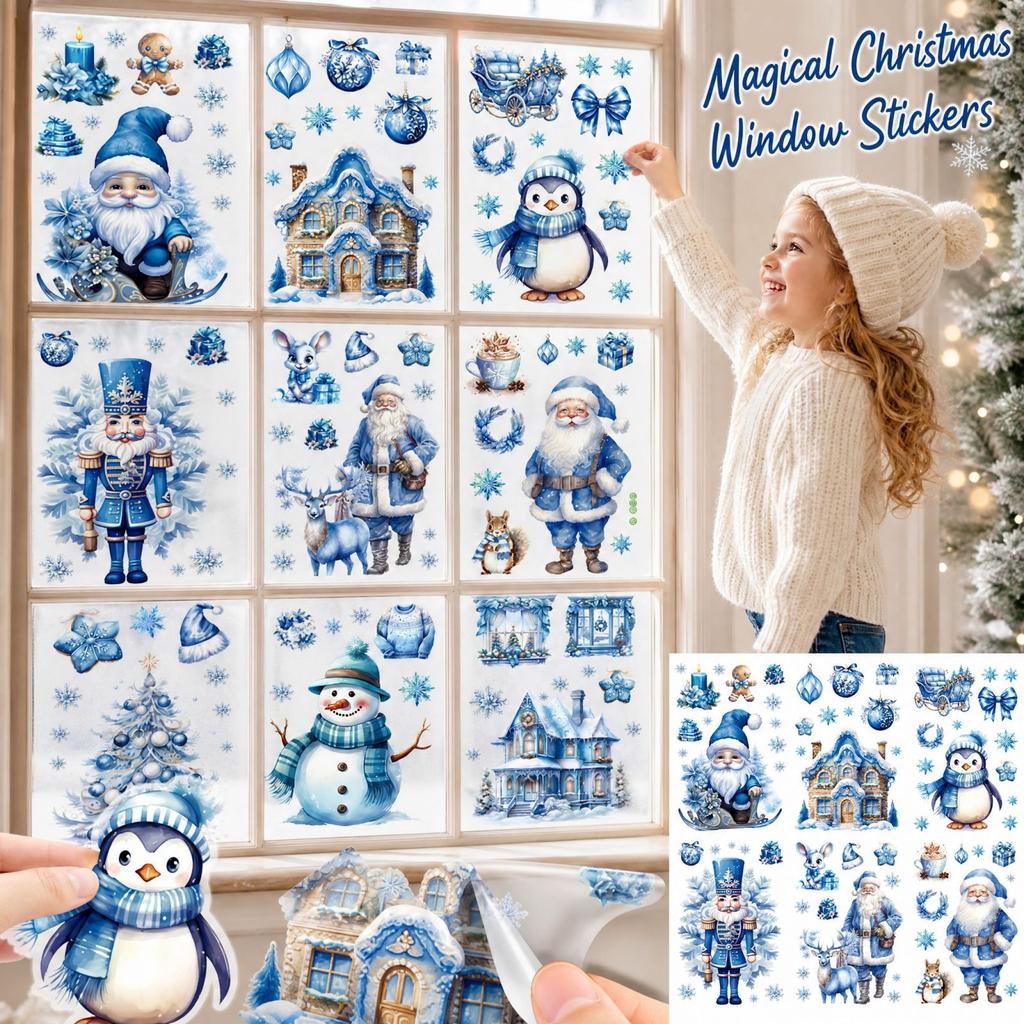 Christmas Window Stickers Set, Holiday Glass Decals for Winter Window and Mirror Decor