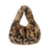 Leopardmønstret Fuzzy Håndveske Dame Fuskepels Skulderveske Fluffy Pung Furry Tote for Vinter Daglig Pendling Date Shopping