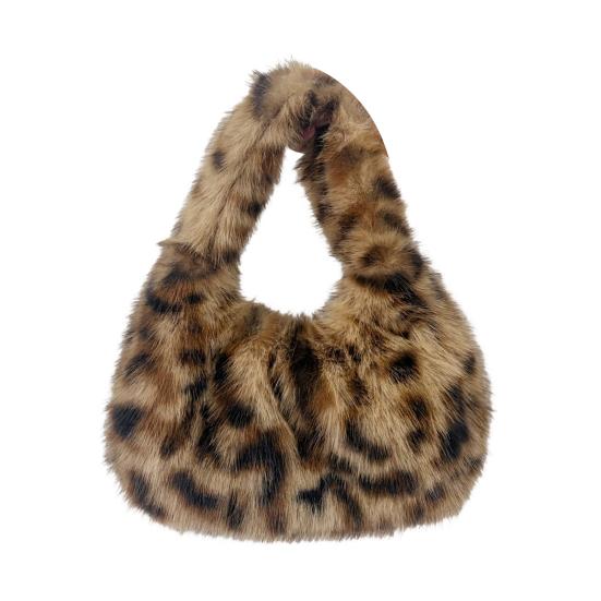 Пушистая сумочка с леопардовым принтом женская сумка через плечо из искусственного меха пушистый кошелек меховая сумка-тоут для зимы для ежедневных поездок на работу свиданий шопинга светло-коричневого 1939₽
