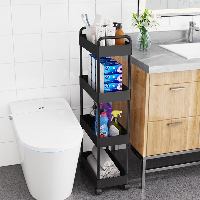 Movable Bathroom Trolley Rack for Layered Gap Storage