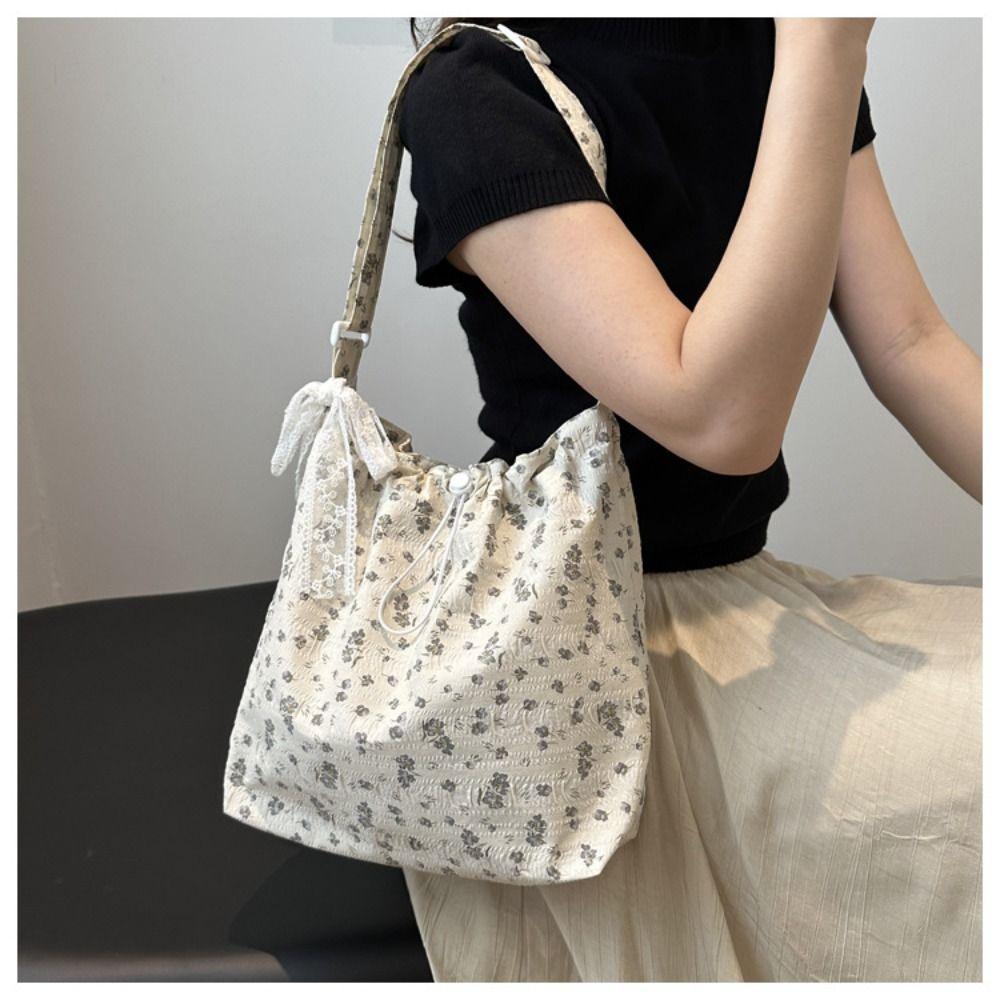Creative Floral Printing Canvas Bag Large Capacity Simple Underarm Handbag Reusable Tote Bag