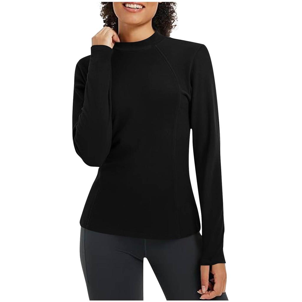 Ladies' Casual And Fashionable Solid Color Round Neck With Warm Long Sleeved T-shirt Top