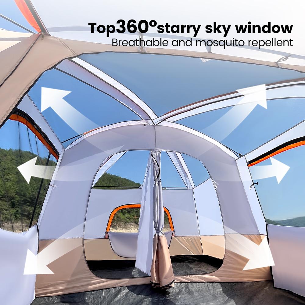 5-8 Person Camping Tent, Waterproof Windproof Sun Protection, 210D Oxford Fabric, 3 Season, Lightweight, 2 Room 1 Living Room