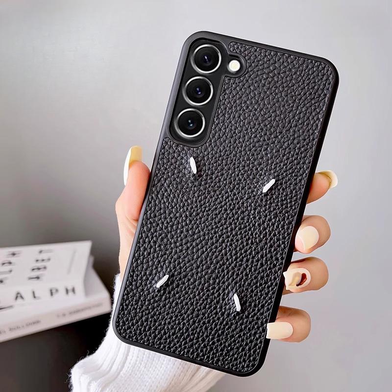 Business Sle Couple Simple Lychee Genuine Leather Case For Samsung Galaxy S26 Ultra S25 Plus S24 Smooth-Touch Case Mat Design Stitched Protect Cover