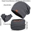 3pcs Solid Color Hat Scarf Gloves Set Warm Thicken Thermal Knit Cap Neck Protector Fleece Lined Winter Beanie Hat Cold Weather