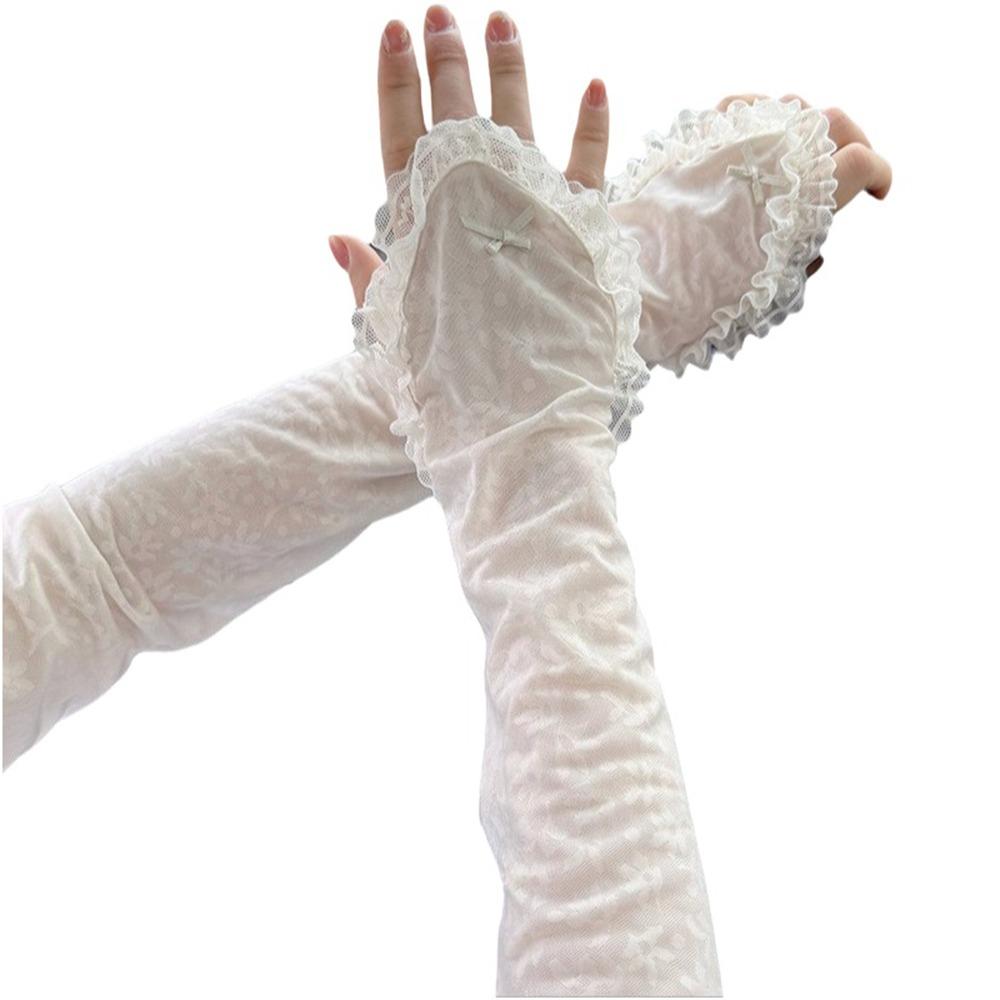 Breathable Sun Protection Sleeves Loose Fit Design Cooling Lace Arm Covers Elastic Trim Comfortable Sunscreen Arm Guards