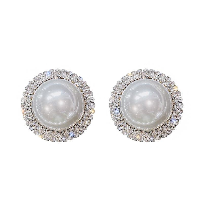 Slightly Inlaid Rhinestone Luxury Cold Style Exaggerated Pearl Large Earrings Korean Temperament Earrings Fashion Jewelry