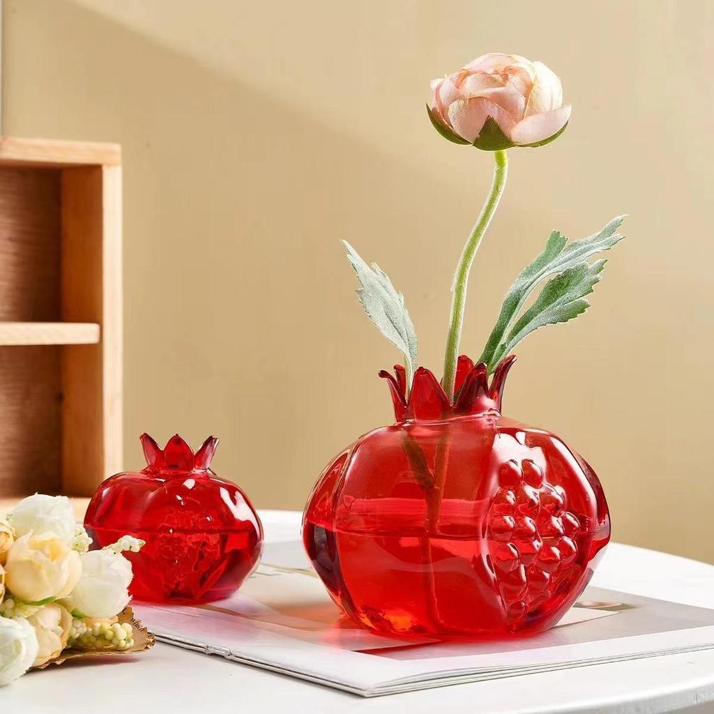 Handmade Japanese Glass Vase with Hammered Finish and Dried Pomegranate Flower Design