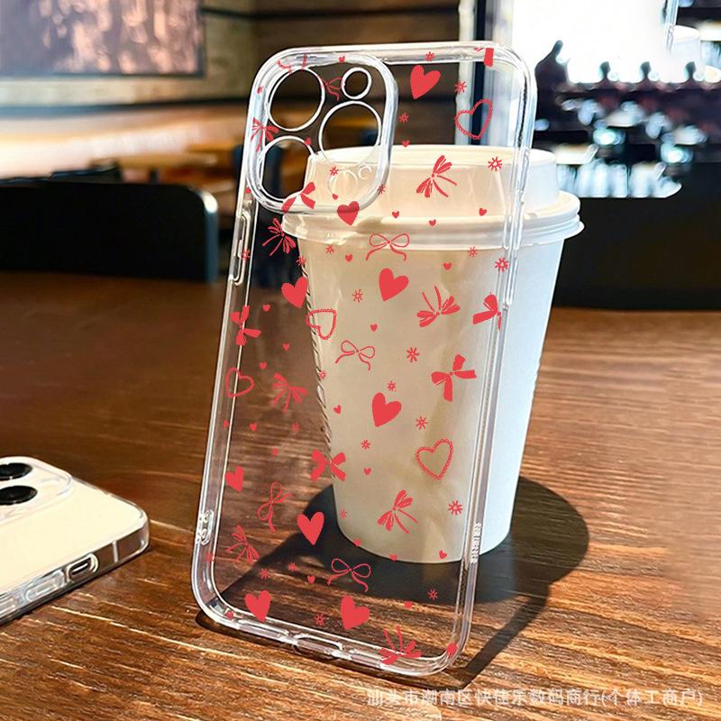 Full screen bow for iPhone phone case 13/12/11 Apple 15/14promax transparent 16Pro soft