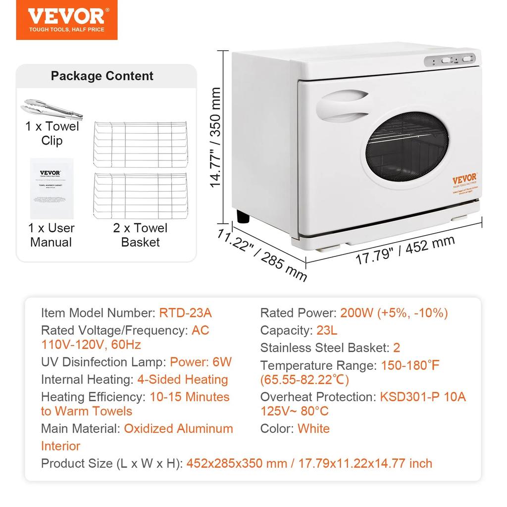 VEVOR Hot Towel Warmer,23L Large Capacity Spa Hot Towel Warmers with See Through Window, 2 Stainless Steel Racks, Holds Up 50-60 Towels