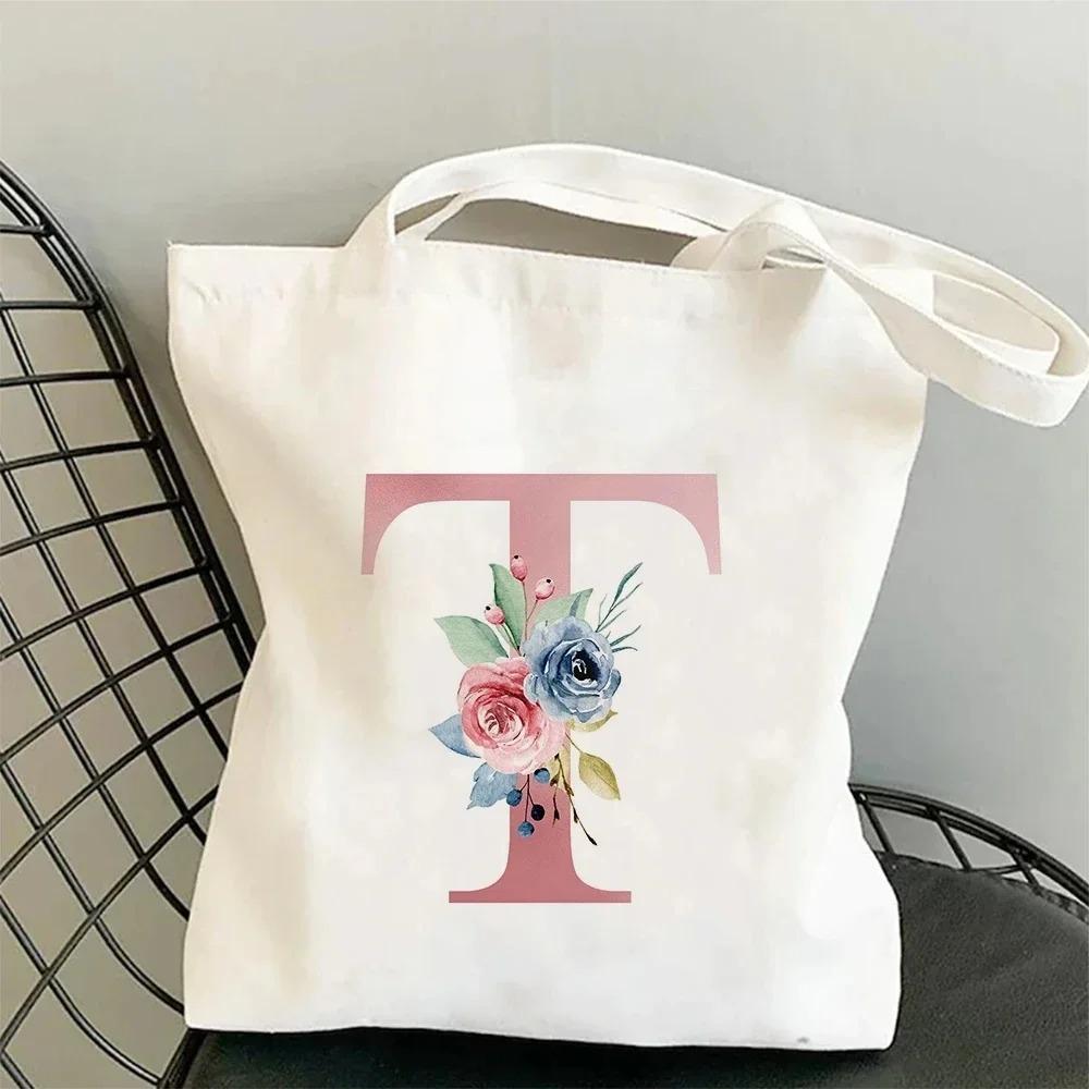 Canvas Bag Women's Travel and Leisure One Shoulder Handbag Pink Letter Large Capacity Gift White Canvas