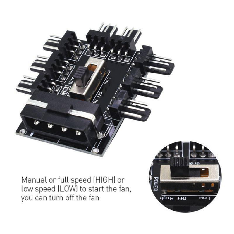 Cooling Fan Hub, 1 to 8, Fan Hub 3-Pin PWM Splitter, Computer Mining Adapter, Cooling Power Supply