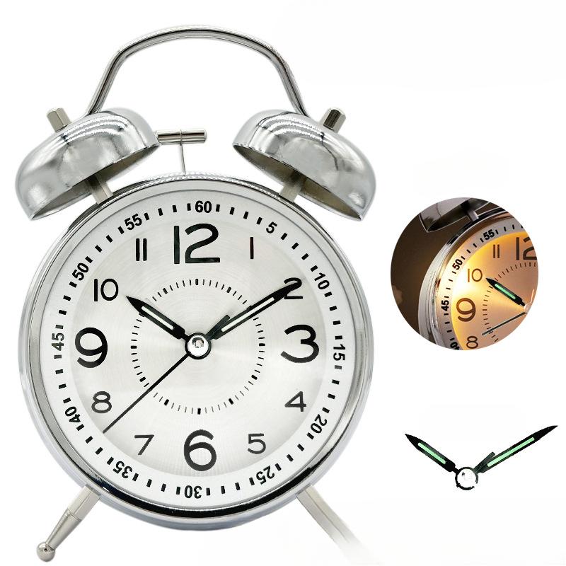 Metal Ring Alarm Clock Silent Luminous with Night Light Student Children's Bedroom Bedside Alarm Clock
