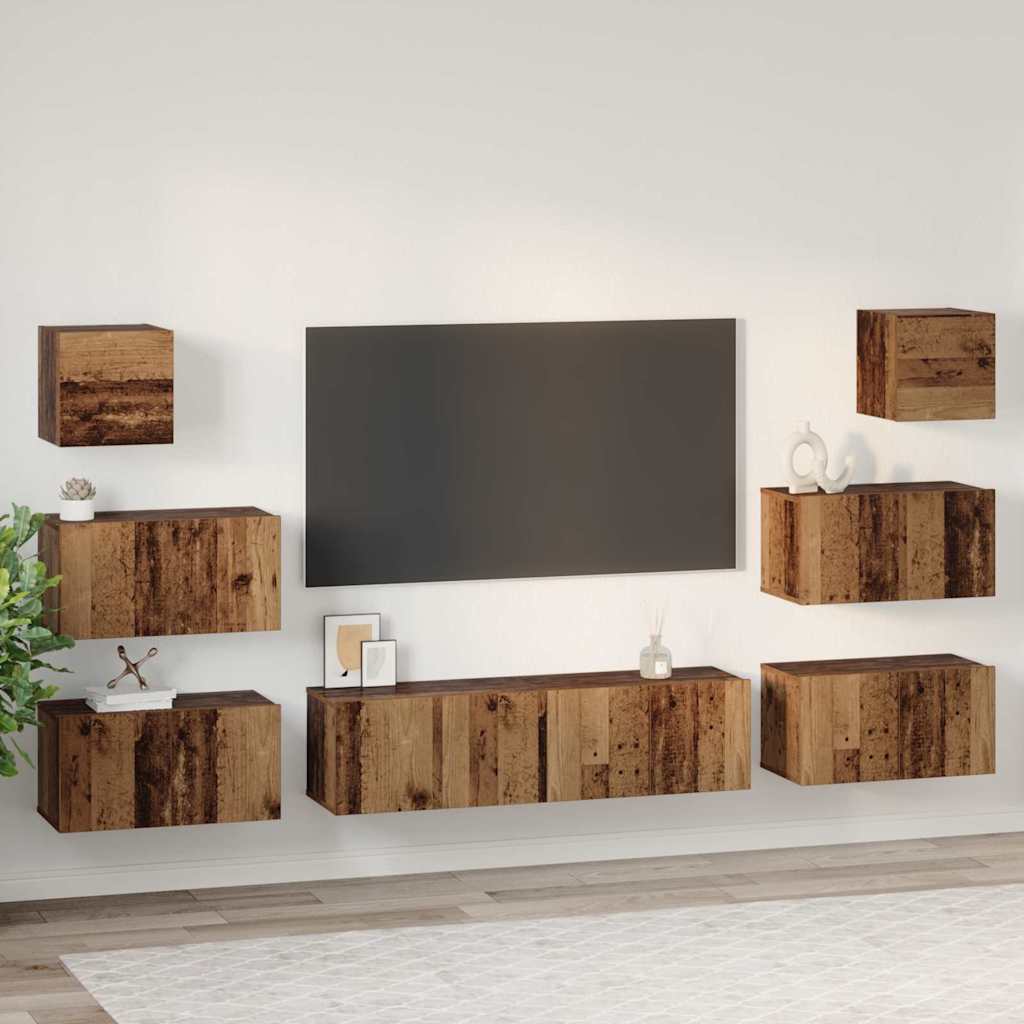 Wall Mounted TV Cabinet Set 8 pcs Reclaimed Wood Effect Engineered Wood