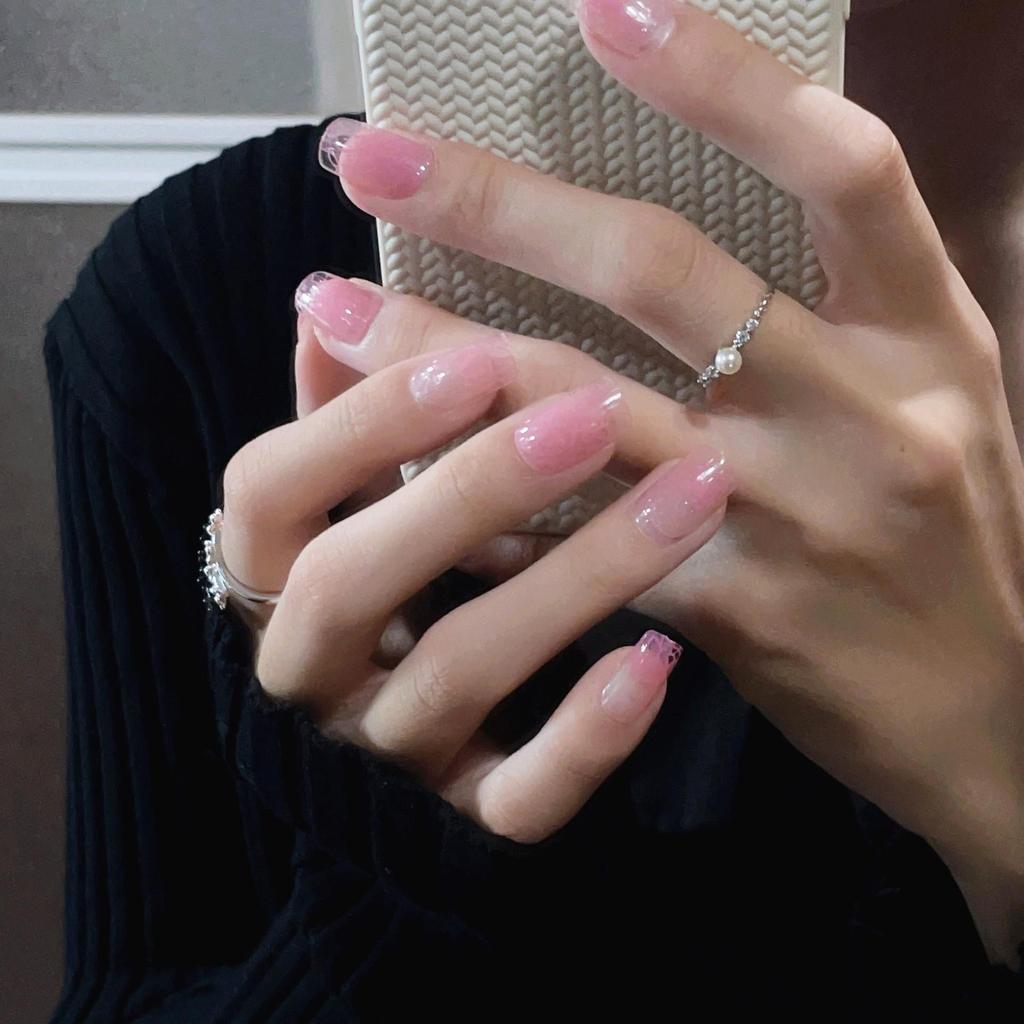 French Minimalist Transparent Rose Press-On Nails - Pure Desire Niche Nail Art Stickers