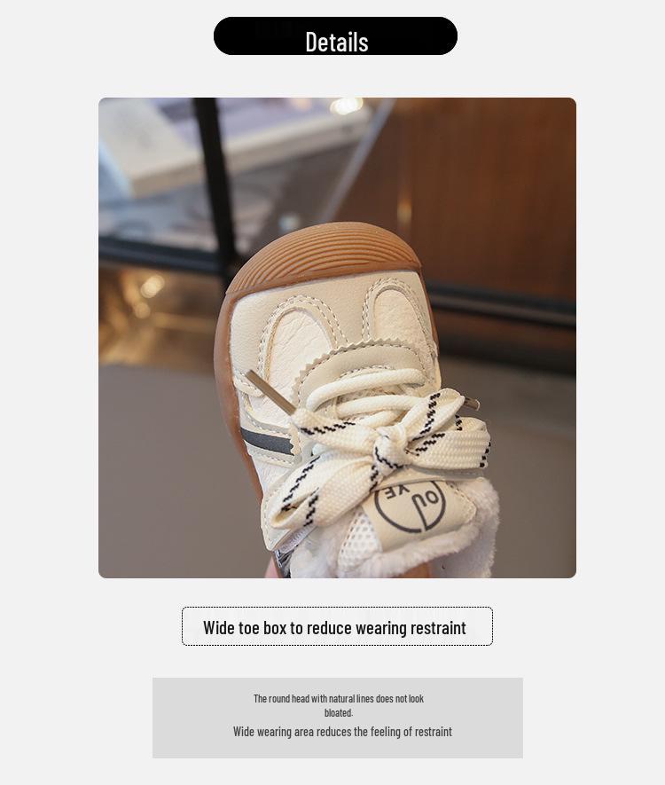 2025 Autumn/Winter Waterproof Leather Baby Shoes: Velvet-Lined, Versatile, Fashionable, Soft-Soled Children’s Sports Shoes.