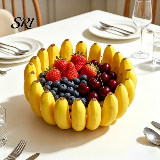Unique Fruit Bowl Design 3D Printed Banana Shape Funny Decorative Plate Durable Container Desktop Key for Home Kitchen Dining Room Decor Snack Holder