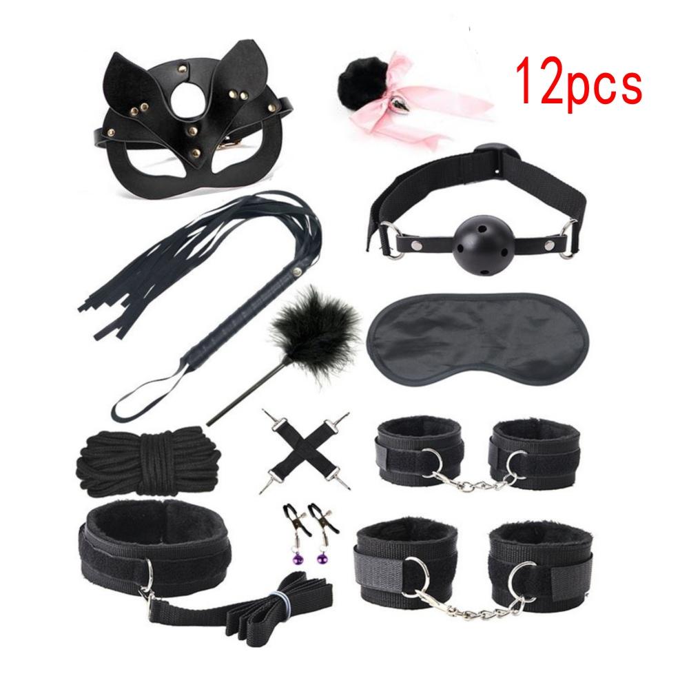 BDSM Kits Adults Sex Toys for Couples Handcuffs Nipple Clamps Spanking Paddle Sex Metal Anal Plug Vibrator Slave Bondage