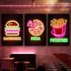 Efekt Neonu Jedzenie Burger Pizza Ramen Filiżanka Kawy Babeczka Plakaty Restauracyjne Druki Obraz na Płótnie Obrazy Ścienne Dekoracja Kuchni BEZ LED