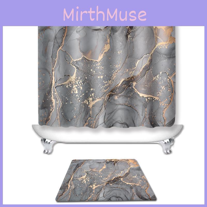 Golden Grey Fashionable Marble Patterned Bathroom Shower Curtain Waterproof