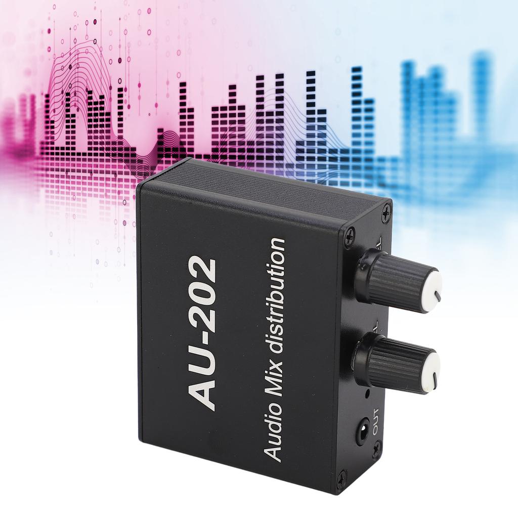 2 in 2 Out Audio Mixer Mini Audio Mixer Mini Audio Distribution Mixer 2 in 2 Out Stereo Magnifier Distributor with Power Adapter