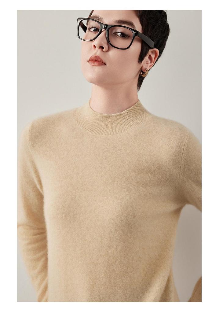 Twelve-Needle Women's Soft Cashmere Round-Neck Sweater: Warm Versatile Winter Knitwear