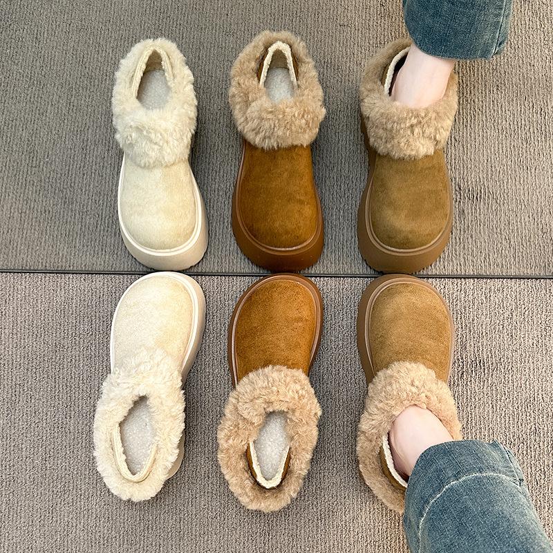 Women's Fur Integrated Winter Lightweight One-step Two Wear Warm Snow Boots Non-slip Wear-resistant Casual Sports Cotton Boots Cotton Slippers